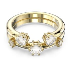 Conjunto de anéis Constella (2), corte redondo, branco, banhado a dourado