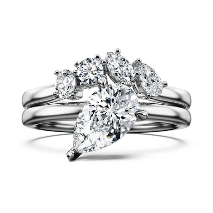 Conjunto de anéis Galaxy (2), diamantes cultivados em laboratório 1,4 ct no total, formato de pêra, ouro branco de 14K Conjunto de anéis Galaxy (2), diamantes cultivados em laboratório 1,4 ct no total, formato de pêra, ouro branco de 14K