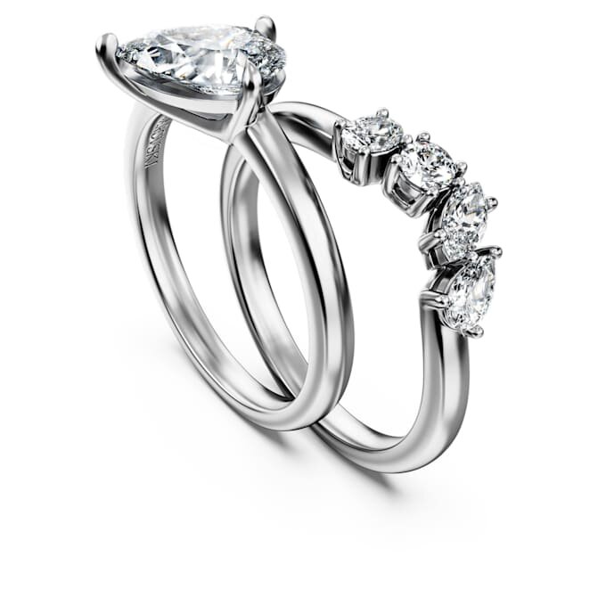 Conjunto de anéis Galaxy (2), diamantes cultivados em laboratório 1,4 ct no total, formato de pêra, ouro branco de 14K Conjunto de anéis Galaxy (2), diamantes cultivados em laboratório 1,4 ct no total, formato de pêra, ouro branco de 14K