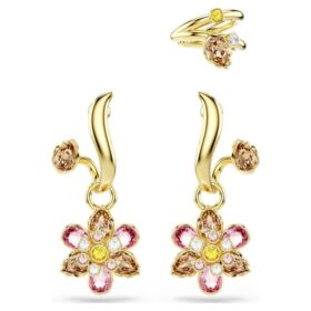 Conjunto de brincos Idyllia (3), cortes mistos, flor, multicolorido, banhado a dourado