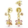 Conjunto de brincos Idyllia (3), cortes mistos, flor, multicolorido, banhado a dourado