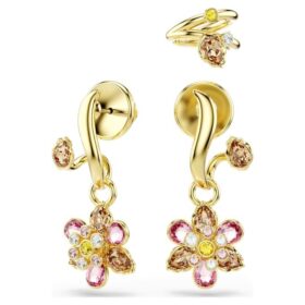 Conjunto de brincos Idyllia (3), cortes mistos, flor, multicolorido, banhado a dourado