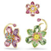 Conjunto de brincos Idyllia (3), design assimétrico, cortes mistos, flor, multicolorido, banhado a dourado Conjunto de brincos Idyllia (3), design assimétrico, cortes mistos, flor, multicolorido, banhado a dourado
