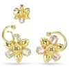 Conjunto de brincos Idyllia (3), design assimétrico, cortes mistos, flor, multicolorido, banhado a dourado Conjunto de brincos Idyllia (3), design assimétrico, cortes mistos, flor, multicolorido, banhado a dourado