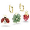 Conjunto de brincos pendentes Idyllia (3), joaninha, trevo, morango, multicoloridos, banhados a ouro