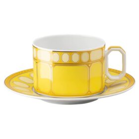 Chávena de chá com pires Signum em porcelana, amarela