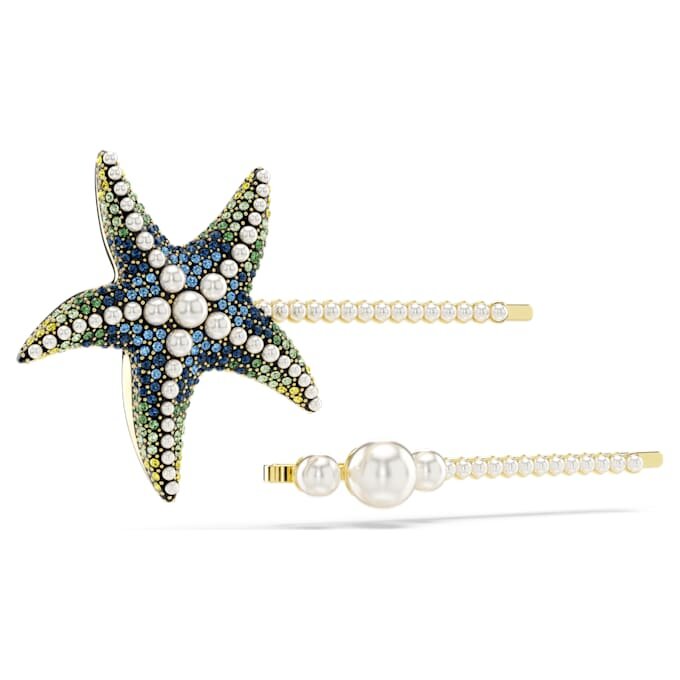 Conjunto de ganchos de cabelo Idyllia (2), pérolas de cristal, estrela do mar, multicolorido, banhado a dourado Conjunto de ganchos de cabelo Idyllia (2), pérolas de cristal, estrela do mar, multicolorido, banhado a dourado