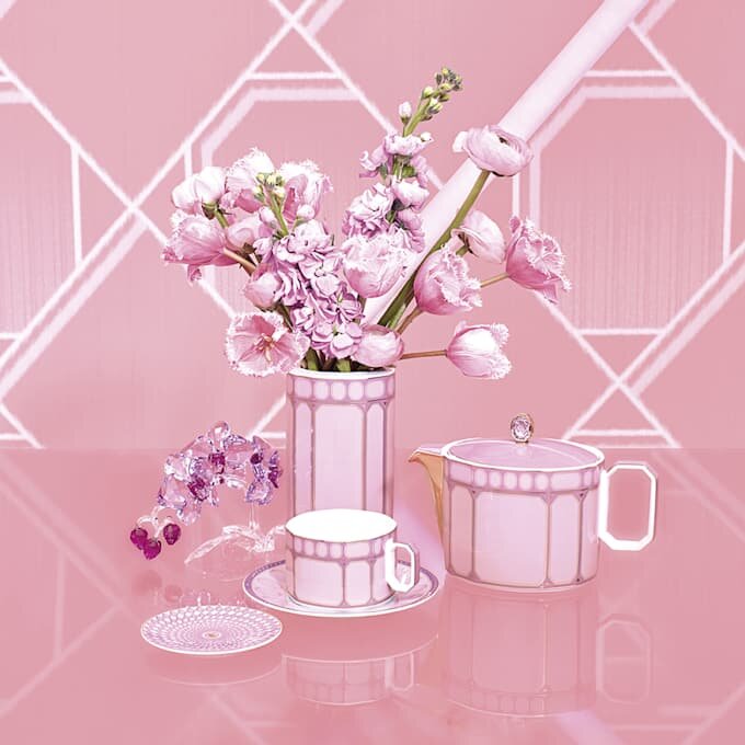 Chávena de chá Signum com pires, em porcelana, cor-de-rosa Chávena de chá Signum com pires, em porcelana, cor-de-rosa