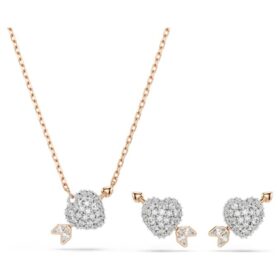 Conjunto Idyllia com cortes mistos, coração com flecha, banhado a ouro branco e rosa
