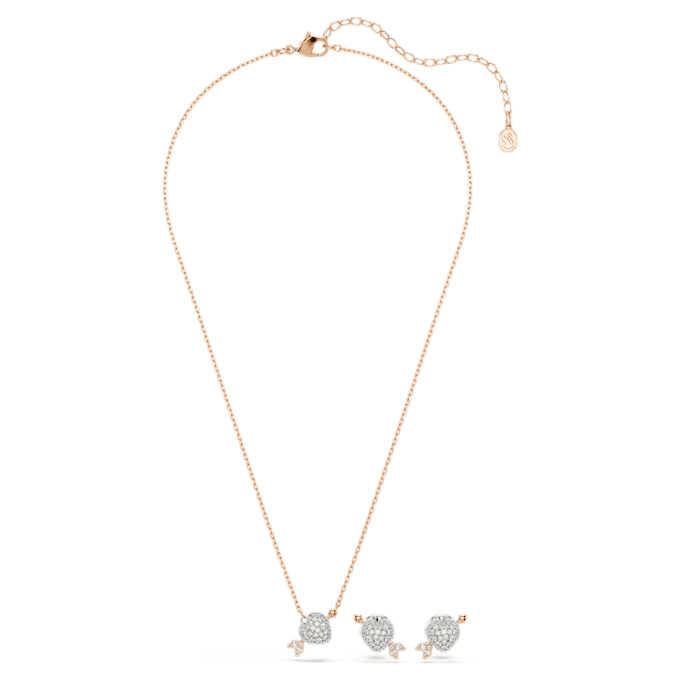 Conjunto Idyllia com cortes mistos, coração com flecha, banhado a ouro branco e rosa Conjunto Idyllia com cortes mistos, coração com flecha, banhado a ouro branco e rosa