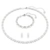 Conjunto Matrix com pérola de cristal, corte redondo, branca, banhada a ródio Conjunto Matrix com pérola de cristal, corte redondo, branca, banhada a ródio