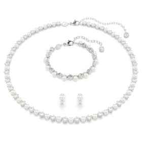Conjunto Matrix com pérola de cristal, corte redondo, branca, banhada a ródio