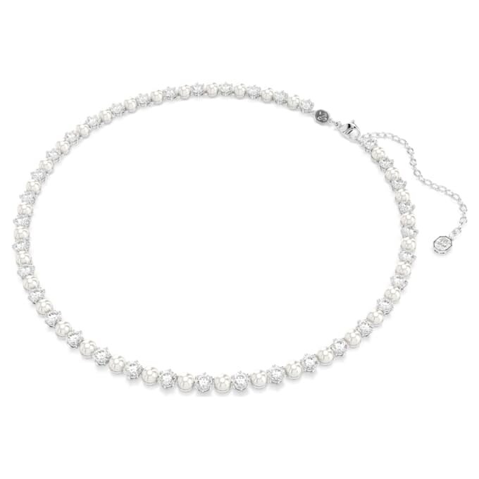 Conjunto Matrix com pérola de cristal, corte redondo, branca, banhada a ródio Conjunto Matrix com pérola de cristal, corte redondo, branca, banhada a ródio