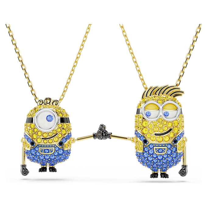 Conjunto Minions James e Henry com pavé, multicolorido, banhado a dourado Conjunto Minions James e Henry com pavé, multicolorido, banhado a dourado