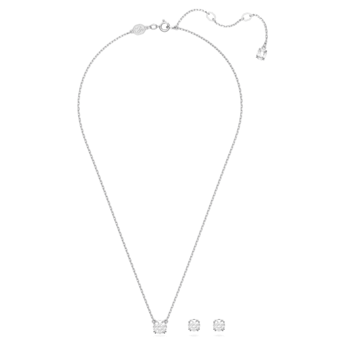 Conjunto Stilla com corte redondo, branco, banhado a ródio Conjunto Stilla com corte redondo, branco, banhado a ródio
