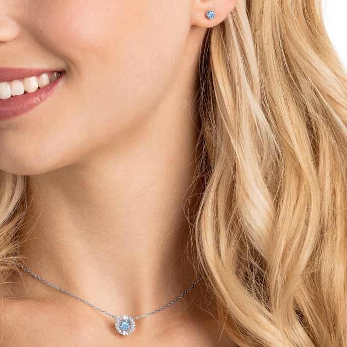 Conjunto Una com corte redondo, azul, banhado a ródio Conjunto Una com corte redondo, azul, banhado a ródio