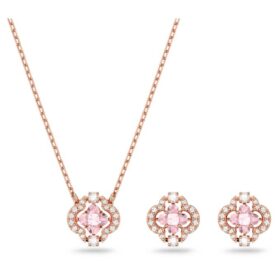 Conjunto Una com cortes mistos, trevo, rosa, banhado a ouro rosa