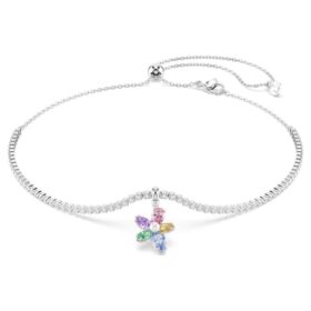 Gargantilha Ariana Grande X Swarovski com cortes mistos, flor, multicolorida, banhada a ródio Gargantilha Ariana Grande X Swarovski com cortes mistos, flor, multicolorida, banhada a ródio
