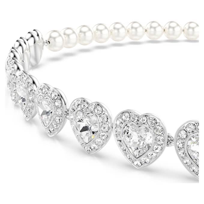 Gargantilha Ariana Grande X Swarovski com cortes mistos, pérola de cristal, coração, branca, banhada a ródio Gargantilha Ariana Grande X Swarovski com cortes mistos, pérola de cristal, coração, branca, banhada a ródio