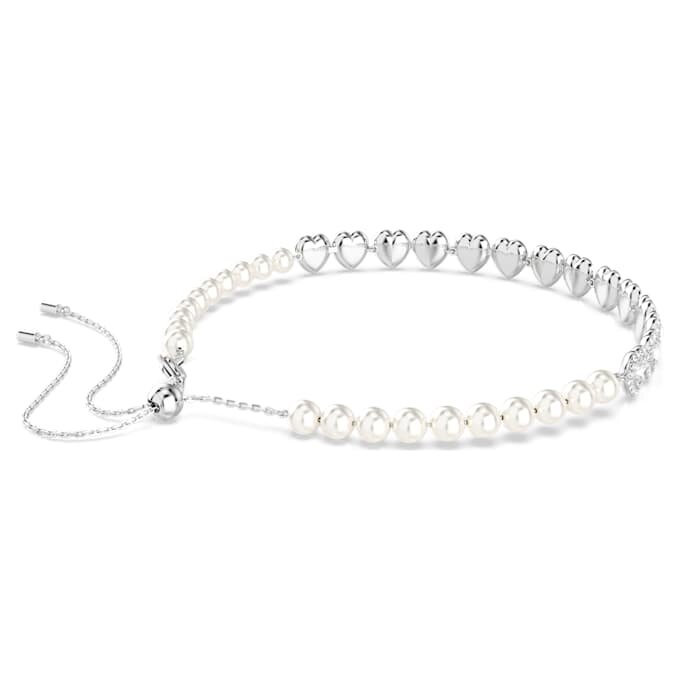Gargantilha Ariana Grande X Swarovski com cortes mistos, pérola de cristal, coração, branca, banhada a ródio Gargantilha Ariana Grande X Swarovski com cortes mistos, pérola de cristal, coração, branca, banhada a ródio