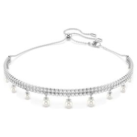Gargantilha Ariana Grande X Swarovski com pérola de cristal, corte redondo, branca, banhada a ródio Gargantilha Ariana Grande X Swarovski com pérola de cristal, corte redondo, branca, banhada a ródio