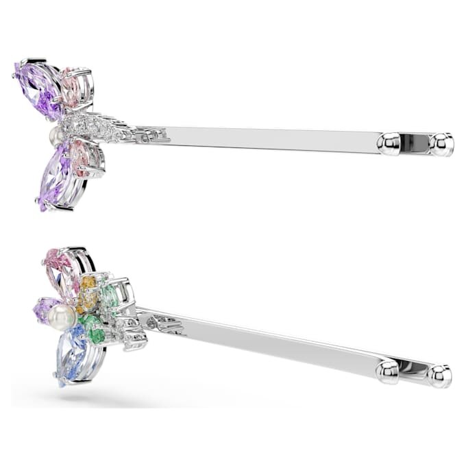 Grampo de cabelo Ariana Grande X Swarovski com cortes mistos, libélula, flor, multicolorido, banhado a ródio Grampo de cabelo Ariana Grande X Swarovski com cortes mistos, libélula, flor, multicolorido, banhado a ródio
