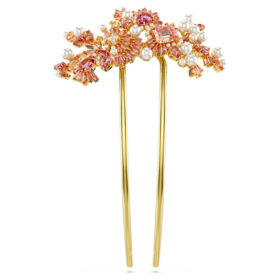 Grampo de cabelo Gema com pérola de cristal, cortes mistos, flor, rosa, banhado a dourado