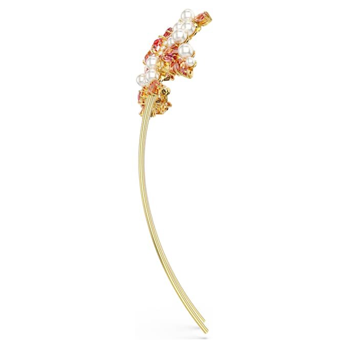 Grampo de cabelo Gema com pérola de cristal, cortes mistos, flor, rosa, banhado a dourado Grampo de cabelo Gema com pérola de cristal, cortes mistos, flor, rosa, banhado a dourado