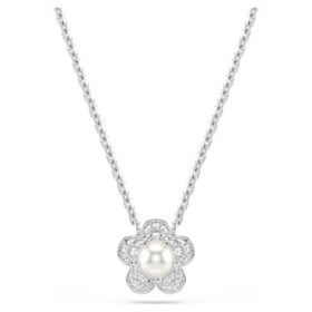 Pingente Ariana Grande X Swarovski com pérola de cristal, corte redondo, flor, branco, banhado a ródio Pingente Ariana Grande X Swarovski com pérola de cristal, corte redondo, flor, branco, banhado a ródio