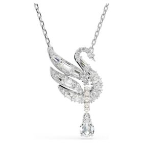 Pingente Cisne, Branco, banhado a ródio