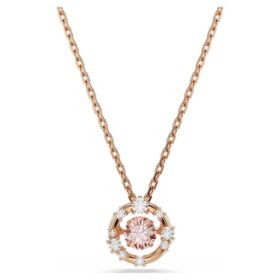 Pingente Constella com corte redondo, pedra dançante, cor-de-rosa, banhado a ouro rosa