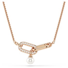 Pingente Constella com pérola de cristal, corte redondo, branco, banhado a ouro rosa