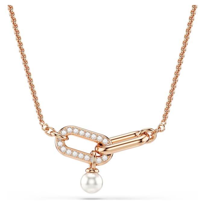 Pingente Constella com pérola de cristal, corte redondo, branco, banhado a ouro rosa Pingente Constella com pérola de cristal, corte redondo, branco, banhado a ouro rosa