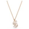 Pingente de cisne com cortes mistos, cisne, branco, banhado a ouro rosa