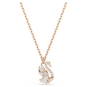 Pingente de cisne com cortes mistos, cisne, branco, banhado a ouro rosa