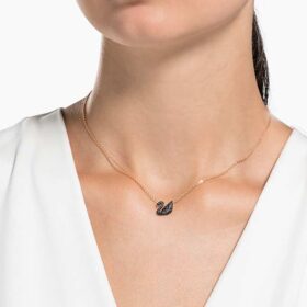 Pingente de cisne, pequeno, preto, banhado a ouro rosa