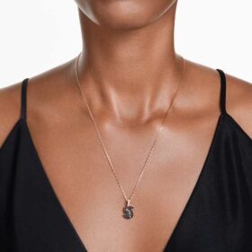 Pingente de cisne, pequeno, preto, banhado a ouro rosa
