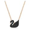Pingente de cisne, pequeno, preto, banhado a ouro rosa