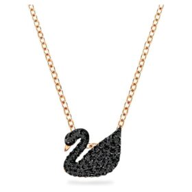 Pingente de cisne, pequeno, preto, banhado a ouro rosa