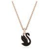 Pingente de cisne, pequeno, preto, banhado a ouro rosa