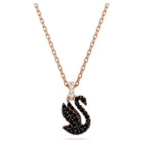 Pingente de cisne, pequeno, preto, banhado a ouro rosa