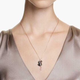 Pingente de cisne, preto, banhado a ouro rosa