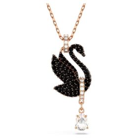 Pingente de cisne, preto, banhado a ouro rosa