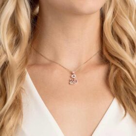 Pingente de cisne, rosa, banhado a ouro rosa