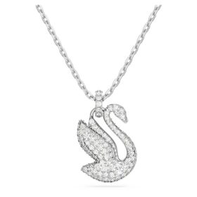 Pingente de cisne, tamanho médio, branco, banhado a ródio