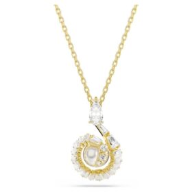 Pingente de cobra com pérola de cristal, cortes mistos, Ano da Cobra, branco, banhado a dourado