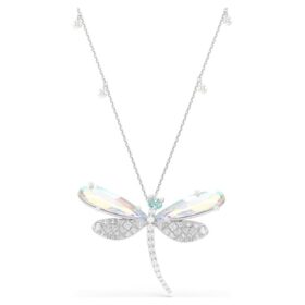 Pingente e broche Ariana Grande X Swarovski com pérola de cristal, cortes mistos, libélula, branco, banhado a ródio