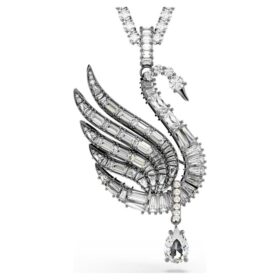 Pingente e broche em forma de cisne, branco, banhado a ruténio Pingente e broche em forma de cisne, branco, banhado a ruténio