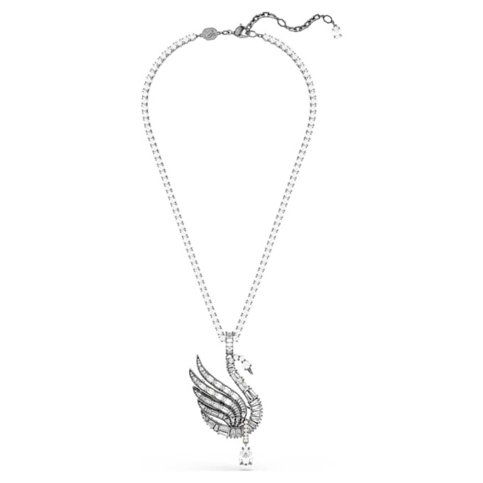 Pingente e broche em forma de cisne, branco, banhado a ruténio Pingente e broche em forma de cisne, branco, banhado a ruténio