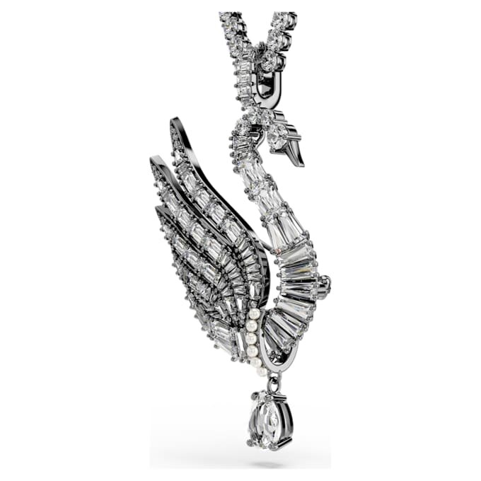 Pingente e broche em forma de cisne, branco, banhado a ruténio Pingente e broche em forma de cisne, branco, banhado a ruténio